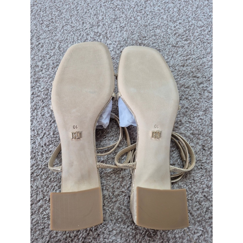 Badgley Mischka Dania Gold Lizard Embossed Block‎ Heel Sandals Size 10 - Picture 5 of 6